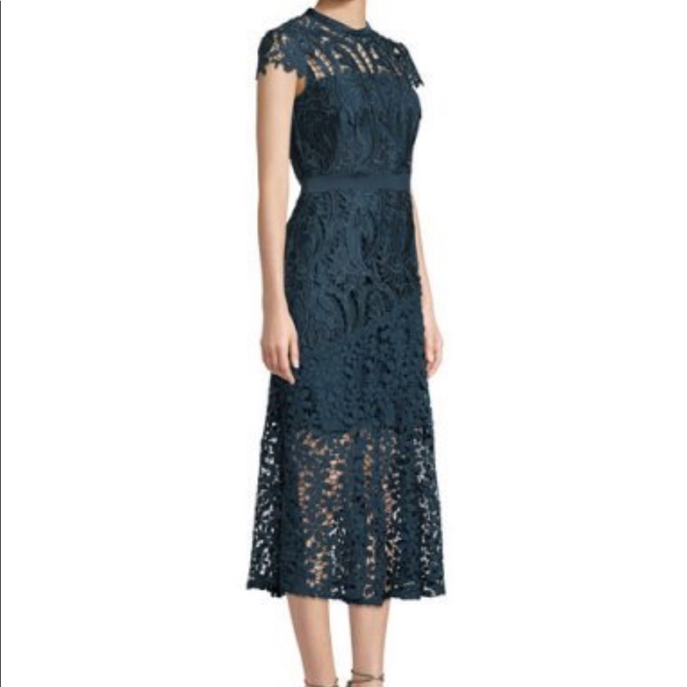 Tahari ASL Macie satin illusion lace midi dress 10